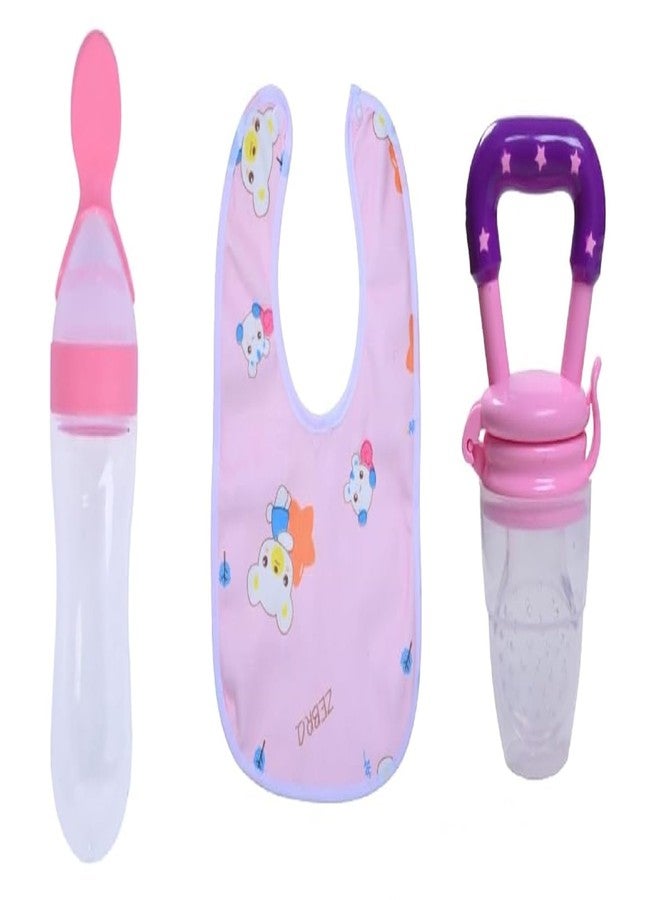 Krido Baby Food Spoon Feeder Bottle for Infants, Soft Spoon for Semi Solid Feeding, Portable & Lightweight Baby Feeder, Set of 3 (Pink) - Image 1