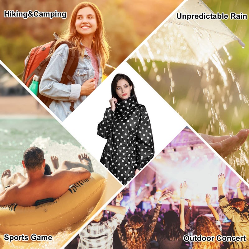 LAMA Womens Long Raincoats Rain Jacket Waterproof Packable Outdoor Hooded Windbreaker Lightweight Adjustable Waist for Outdoors(Black Point, XL) - Image 2