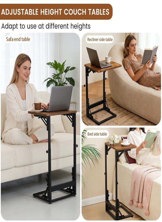 Outink Folding Side Table, Adjustable C-Shaped End Table for Couch, Metal Frame TV Tray Table for Sofa Living Bedroom Bedside Coffee Small Spaces (Brown, 15.8" L x 11.8" W) - Image 4