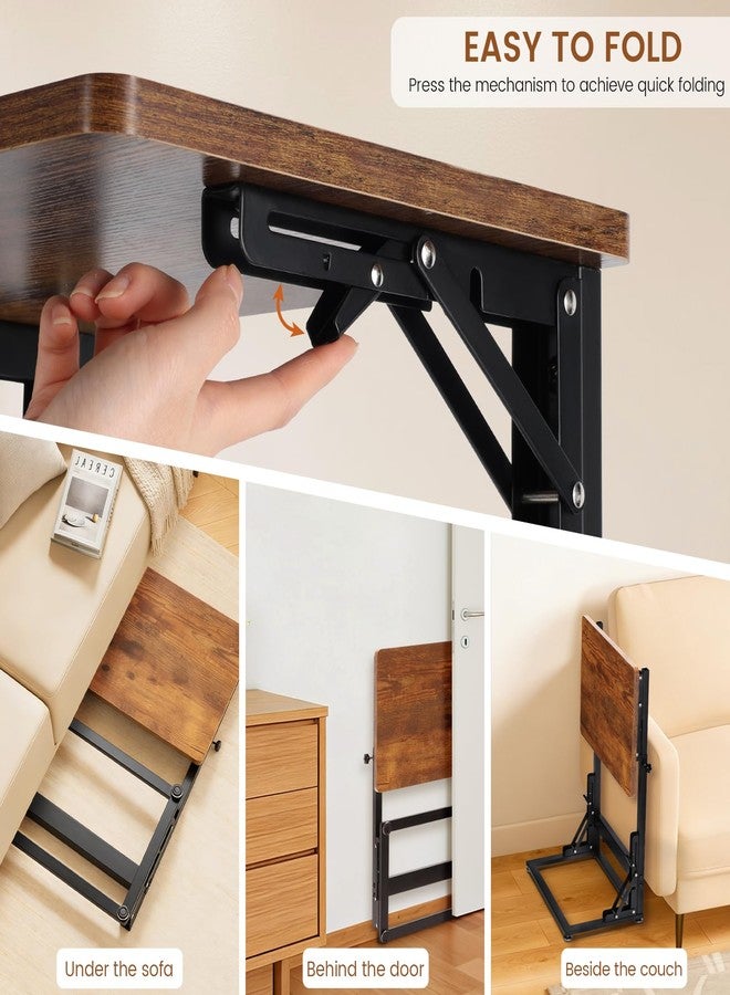 Outink Folding Side Table, Adjustable C-Shaped End Table for Couch, Metal Frame TV Tray Table for Sofa Living Bedroom Bedside Coffee Small Spaces (Brown, 15.8" L x 11.8" W) - Image 3