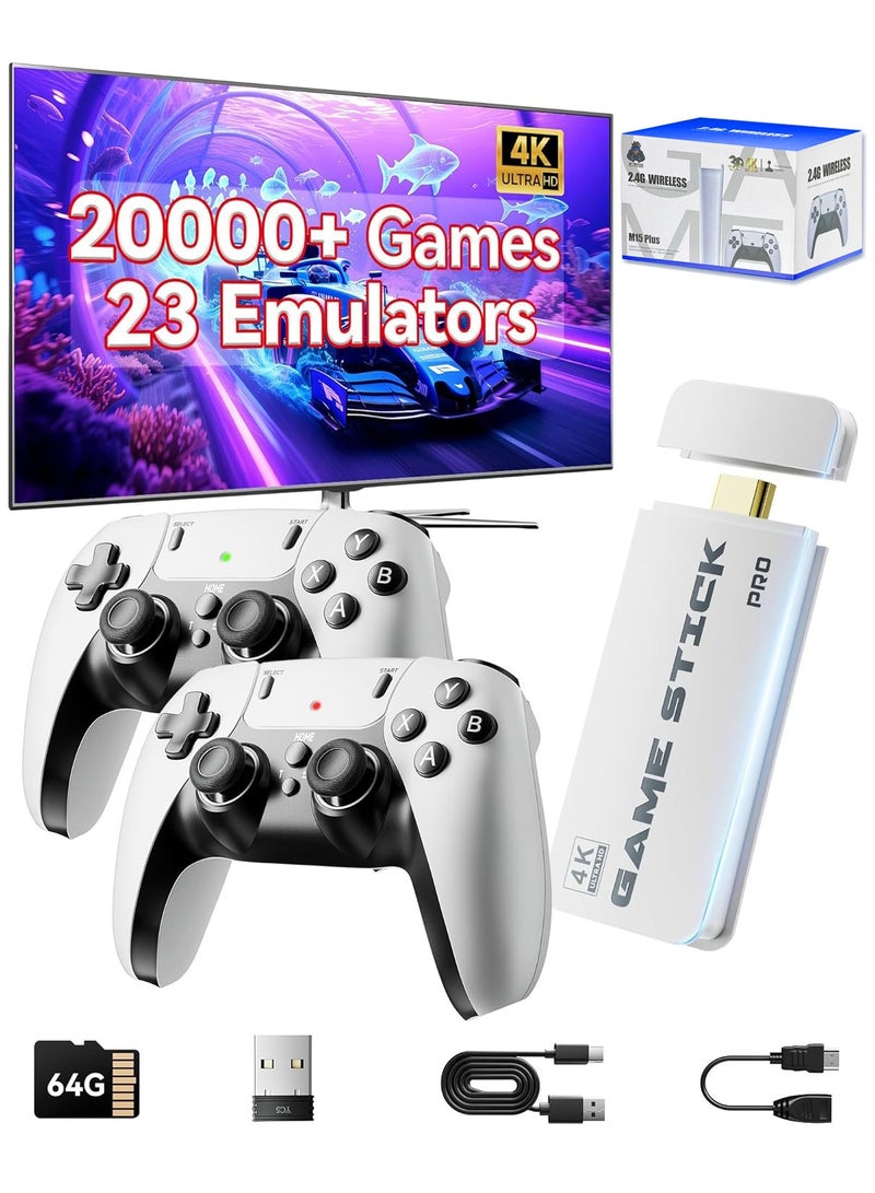 Upgraded Retro Gaming Console Stick, Classic Video Games Stick with 4K HDMI, Built-in 23 Emulators, 20000+ Games - Plug & Play TV Video Gaming Stick with Upgrade Dual 2.4G Wireless Controllers - Image 1