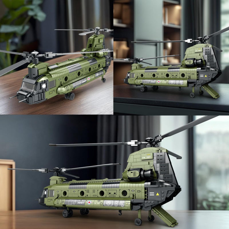 Reobrix CH-47 Helicopter Building Set, Military Helicopter Toy Aircraft Model Kit, Home Office Display or Collectible, Ideal Airplane Toy Gifts for Adults Boys Kids 33031 - Image 3