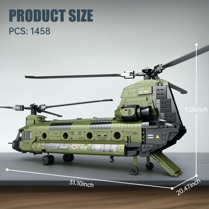 Reobrix CH-47 Helicopter Building Set, Military Helicopter Toy Aircraft Model Kit, Home Office Display or Collectible, Ideal Airplane Toy Gifts for Adults Boys Kids 33031 - Image 5