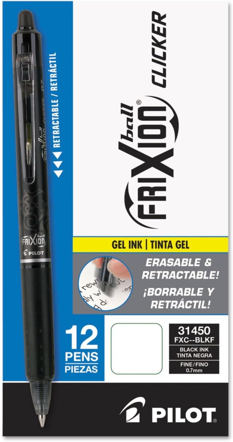 PILOT , FriXion Clicker Erasable Gel Pens, Fine Point 0.7 mm, Pack of 12, Black - Image 2