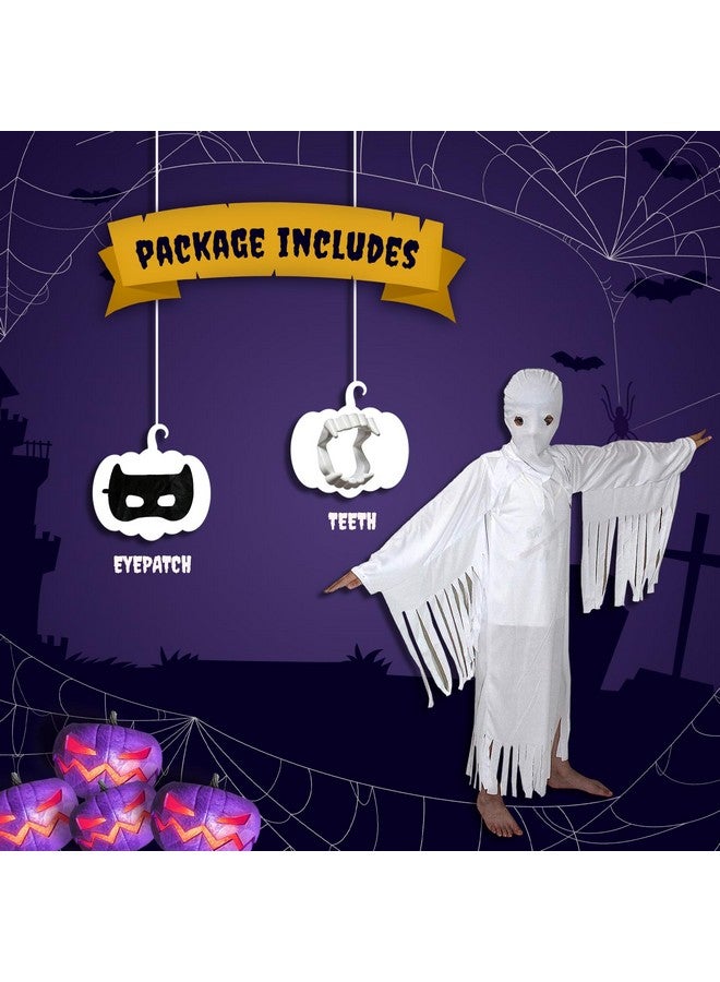 Kaku Fancy Dresses Polyester White Ghost Costume With Vampire Teeth, Face Mask Set For Kids Halloween Costume Party - Image 2