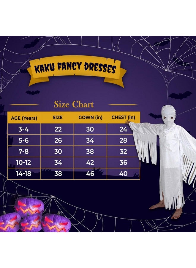 Kaku Fancy Dresses Polyester White Ghost Costume With Vampire Teeth, Face Mask Set For Kids Halloween Costume Party - Image 3
