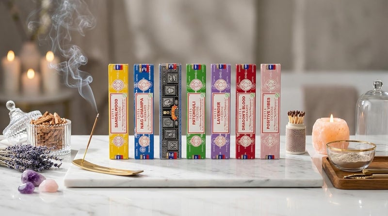Satya (blue, black, purple) - Incense Gift Set Nag Champa, Super hit, Dragon's Blood, Sandalwood, Patchouli, Lavender, Positive Vibes, 15 g - Image 2
