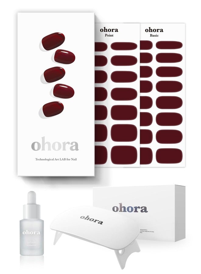 ohora Semi-Cured Gel Nail Strips Value Set (N Classic Burgundy Starter Kit) Includes Full Size Lamp and Mini Remover, Salon-Quality, Long Lasting, Easy to Apply & Remove - Image 1