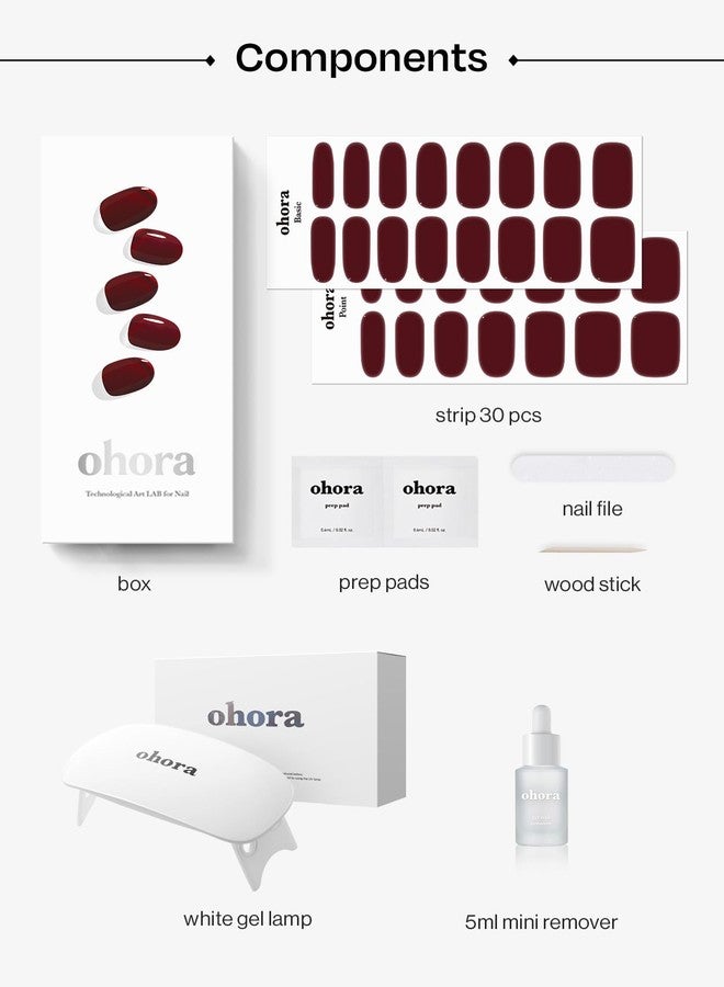 ohora Semi-Cured Gel Nail Strips Value Set (N Classic Burgundy Starter Kit) Includes Full Size Lamp and Mini Remover, Salon-Quality, Long Lasting, Easy to Apply & Remove - Image 4