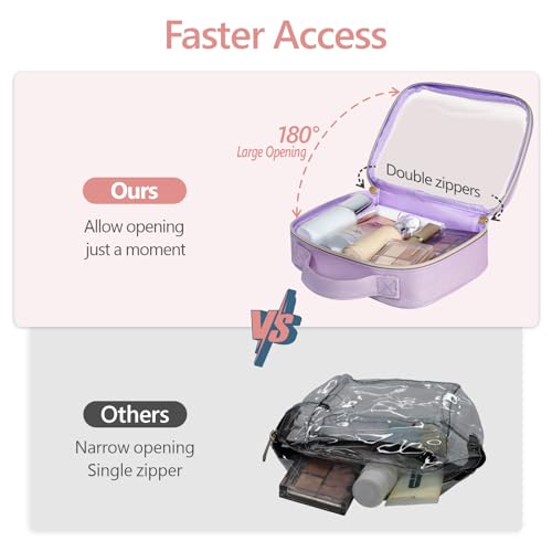 PACKISM TSA Approved Toiletry Bag - Glitter Textured Clear Travel Bag, Personalized and Fashion, with 180° Large Opening and Supporting Frame, Perfect for Travel Essentials, Thick No Smell, Purple - Image 4