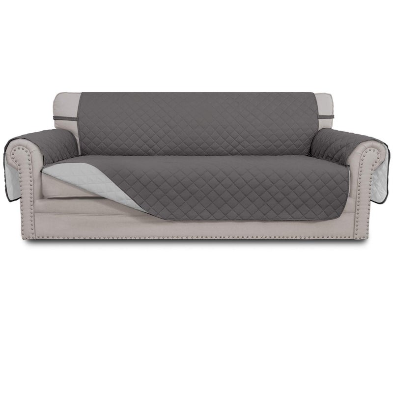EasyGoing Reversible Couch Cover for 3 Cushion Couch Sofa Cover for Dogs Water Resistant Furniture Protector Cover with Foam Sticks Elastic Straps for Pet Cat Sofa GrayLight Gray