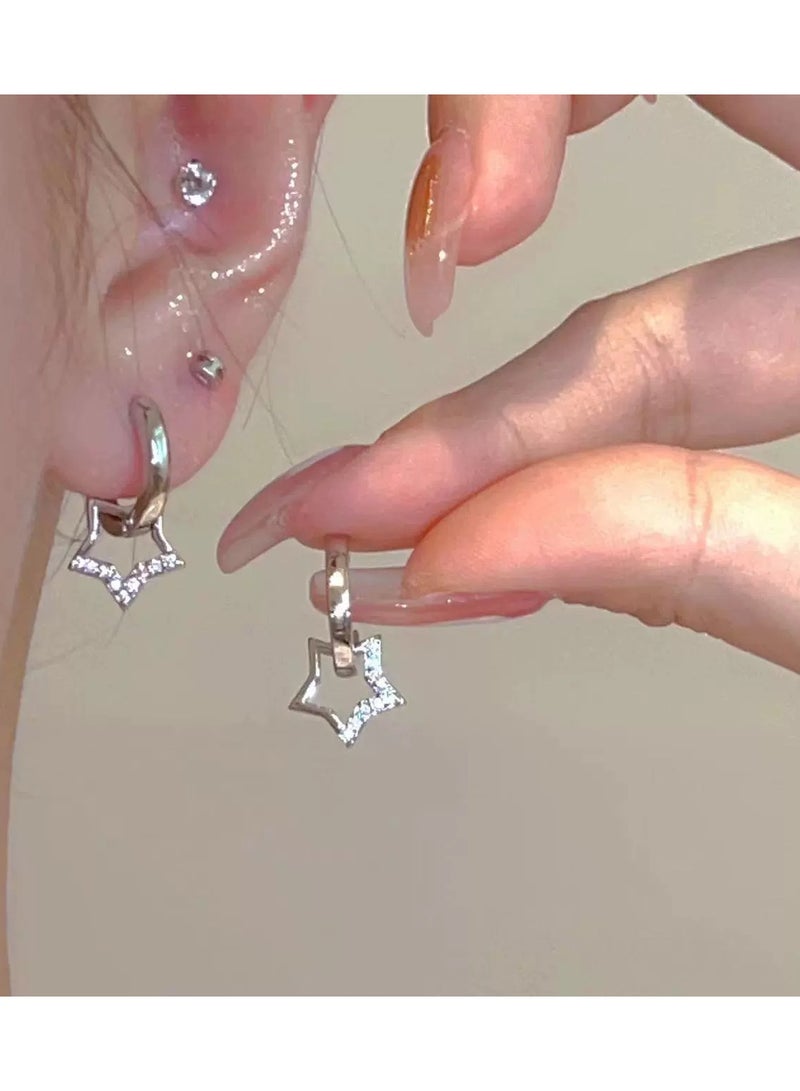 Goolsky Star Hoop Earrings for Women – Minimalist Five-Point Star Ear Cuffs, Dainty Geometric Ear Studs, Trendy Lightweight Jewelry - Image 1