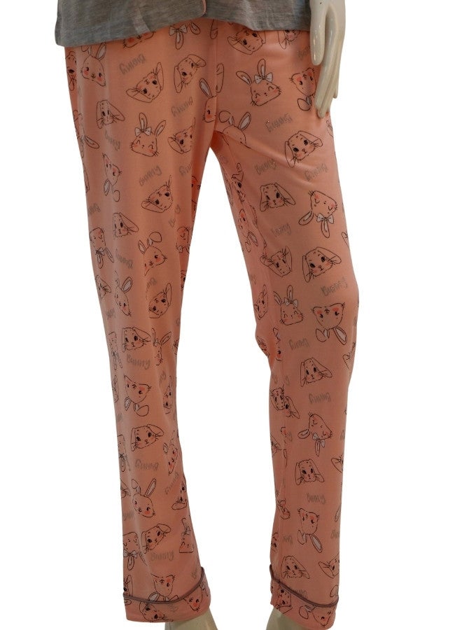 JOANNA JOANNA Women's Sleeping Bunny Print Button Down Shirt & Long Pants Pajama Set, Grey - Image 3