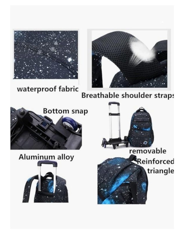 Rolling Backpacks for Boys Girls Trolley School Bags Starry-Sky Print Primary Middle School Boys Wheeled  - Image 5
