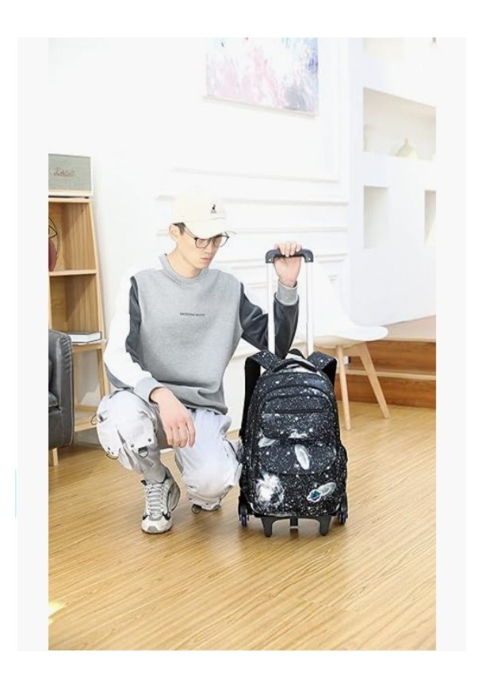 Rolling Backpacks for Boys Girls Trolley School Bags Starry-Sky Print Primary Middle School Boys Wheeled
