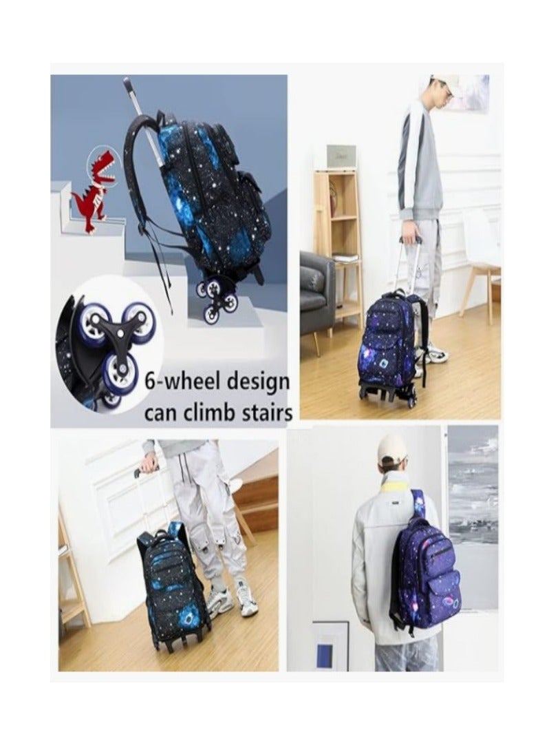 Rolling Backpacks for Boys Girls Trolley School Bags Starry-Sky Print Primary Middle School Boys Wheeled