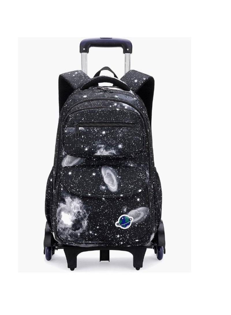 Rolling Backpacks for Boys Girls Trolley School Bags Starry-Sky Print Primary Middle School Boys Wheeled  - Image 1