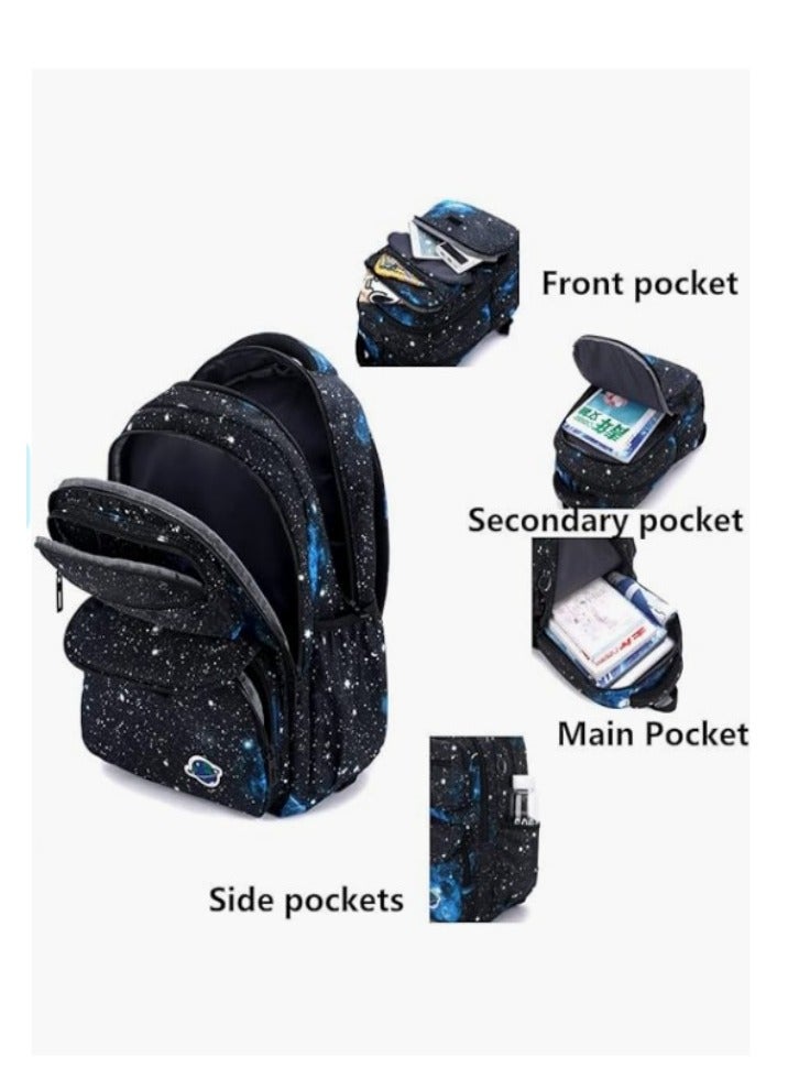 Rolling Backpacks for Boys Girls Trolley School Bags Starry-Sky Print Primary Middle School Boys Wheeled  - Image 4