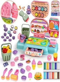 Diy Color Dough for Kids, Cash Register Toy for Kids with 12Pcs Play Dough, Scanner, Shopping Cart, Play Dough Accessories, Role Play for Boys Girls 3+ Years Old  - Image 1