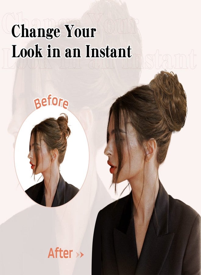 Flufymooz Messy Bun Hair Piece, 100% Real Human Hair Tousled Updo Extension Natural Curly Messy Bun with Elastic Band Hair Bun Hair Piece Ponytail Extensions for Women（Medium Brown with Highlights） - Image 5