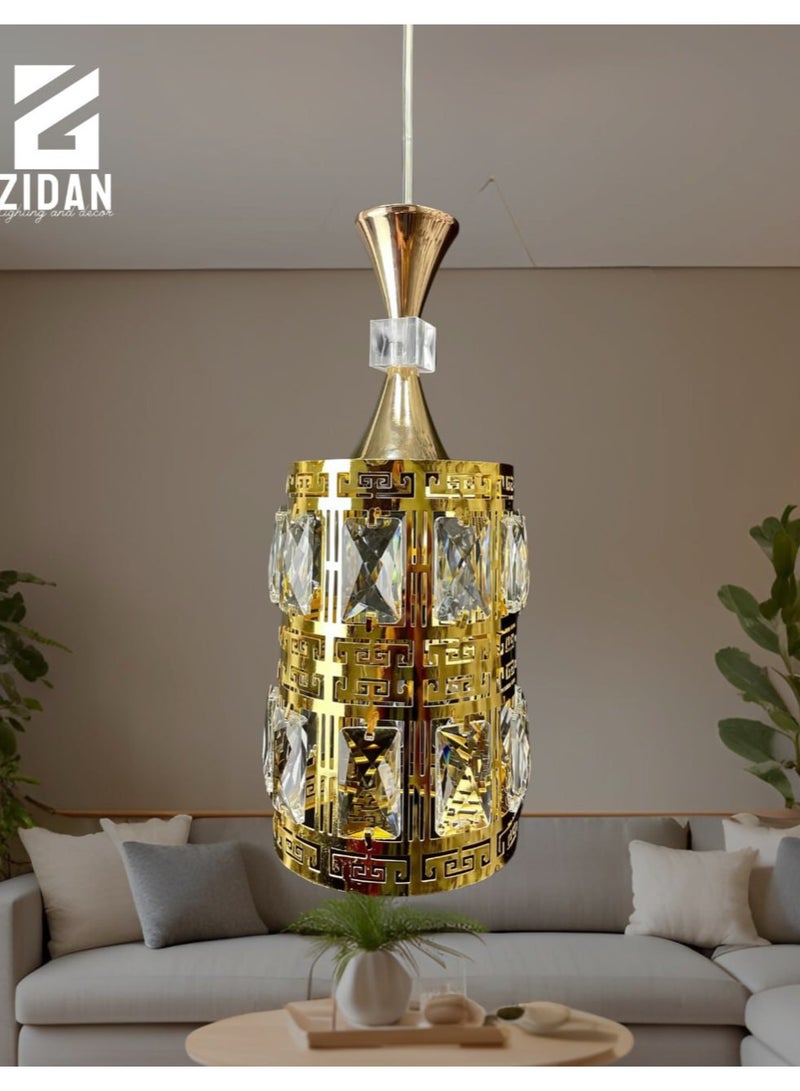 Modern single pendant, crystal, gold color, 1 bulb, from Zidane Center Code 104