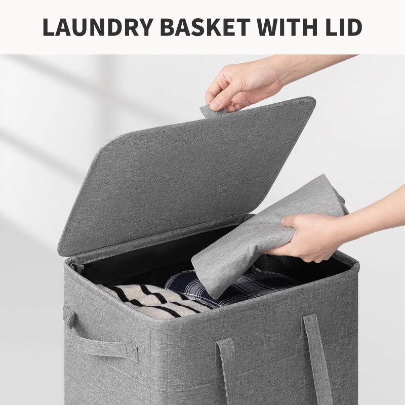 Goodpick Laundry Basket with Wheels and Lid, 75L Rolling Laundry Hamper with Removable Wash Bag and Handles, Collapsible Large Tall Dirty Clothes Hamper for Bathroom Dorm, Light Grey - Image 4