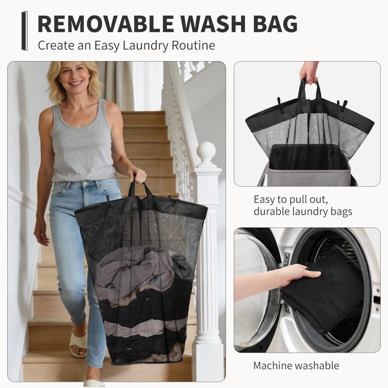 Goodpick Laundry Basket with Wheels and Lid, 75L Rolling Laundry Hamper with Removable Wash Bag and Handles, Collapsible Large Tall Dirty Clothes Hamper for Bathroom Dorm, Light Grey - Image 2