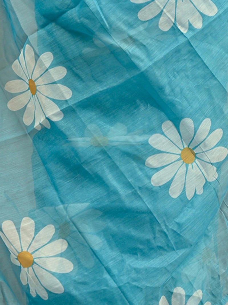 Satrani Women's Chanderi Cotton Printed Ready To Wear Saree with Unstitched Blouse Piece (32RS293NA_Sky Blue) - Image 5