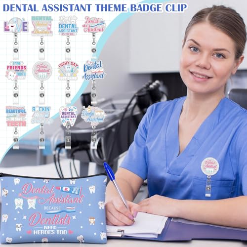 Cosblank 24 Pcs Dental Assistant Appreciation Gifts Bulk 12 Makeup Bag 12 Retractable Badge Reels Toothbrush Tooth Medical Gift for Dentist Hygienist Student Assistant - Image 5