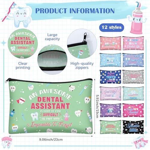 Cosblank 24 Pcs Dental Assistant Appreciation Gifts Bulk 12 Makeup Bag 12 Retractable Badge Reels Toothbrush Tooth Medical Gift for Dentist Hygienist Student Assistant - Image 2