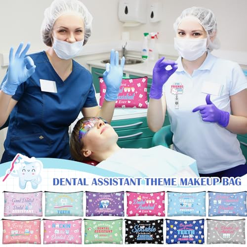 Cosblank 24 Pcs Dental Assistant Appreciation Gifts Bulk 12 Makeup Bag 12 Retractable Badge Reels Toothbrush Tooth Medical Gift for Dentist Hygienist Student Assistant - Image 4