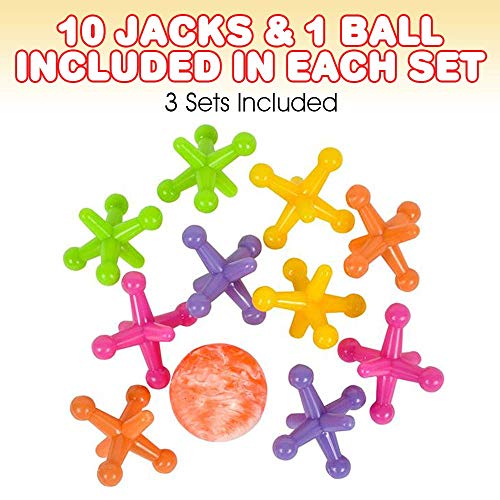ArtCreativity Large Neon Jacks Game 3 Sets Each Set with 10 Plastic Jacks and 1 Marbleized Rubber Ball Vintage Toys Fun Activity for Kids Birthday Party Favors for Boys and Girls - Image 5