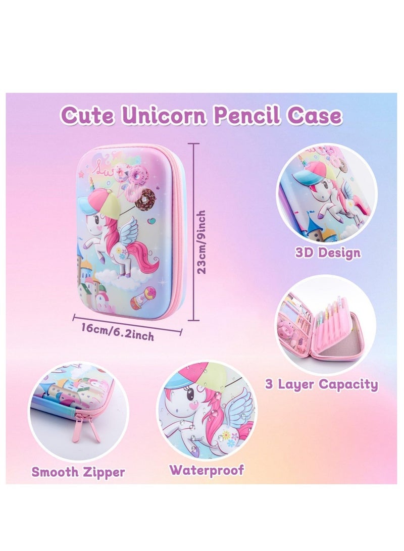 Coolchic Unicorn Pencil Case,Cute Stationary Set for Girls,3D EVA School Large Capacity Pencil Pen Pouch for Kids,Stationery Set School Supplies,Back to School Gifts for Kids,Pink  - Image 3