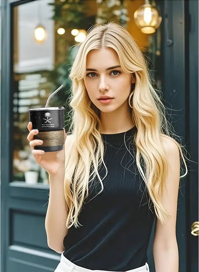 304 Stainless Steel Thermal Cup - Portable Travel Mug for Hot/Cold Drinks, Includes Straw & Lid (300ml, Black)  - Image 4