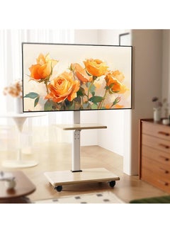NOAEOU Movable TV Stand with Wheels,TV Table,mobile TV Floor Stand,Suitable 26-70 Inch Screen TV Stands,Swivel & Height Adjustable,for Family Living Room Bedroom Meeting (White)  - Image 5