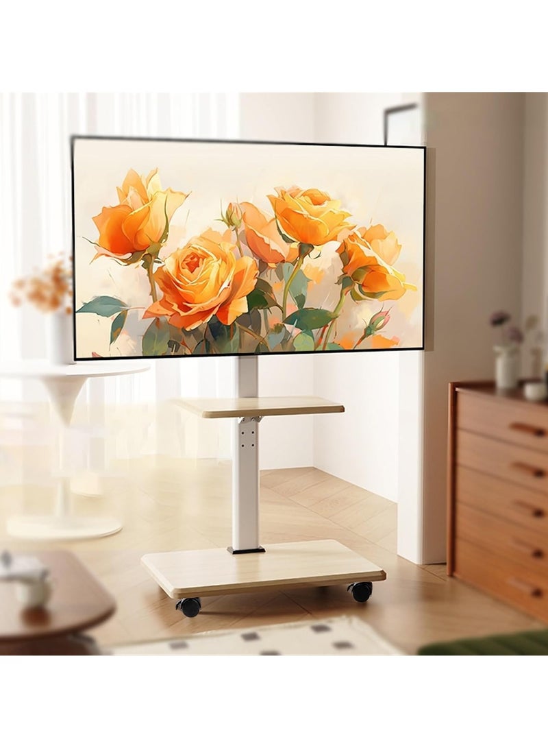 NOAEOU Movable TV Stand, TV Cart with Wheels, Suitable 26-70 Inch Screen TV Floor Stand, Swivel & Height Adjustable,for Family Living Room Bedroom Meeting (White)  - Image 5