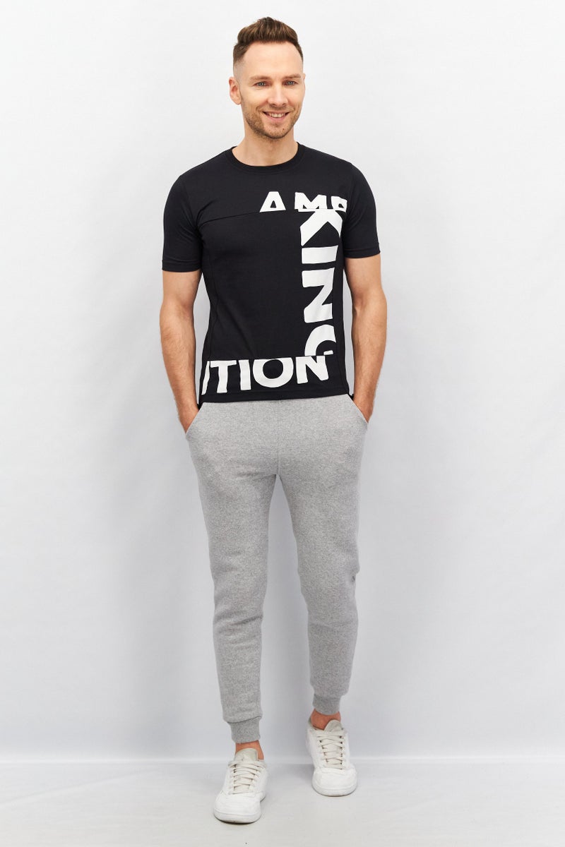 KA-1 Men Crew Neck Short Sleeve Graphic Print T-Shirt, Black - Image 3