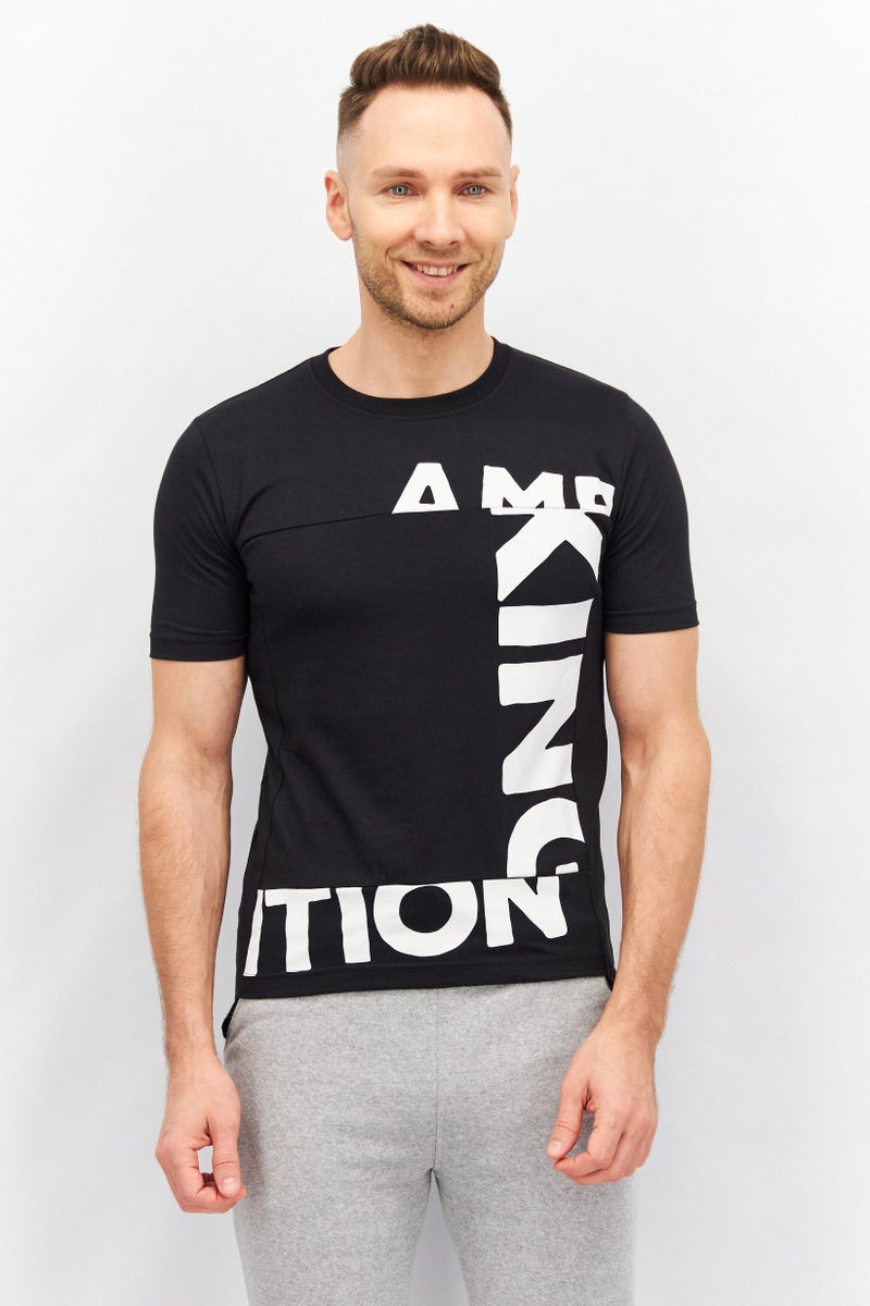 KA-1 Men Crew Neck Short Sleeve Graphic Print T-Shirt, Black - Image 1