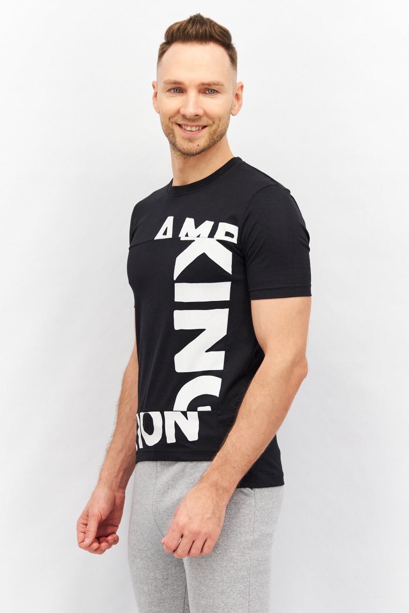 KA-1 Men Crew Neck Short Sleeve Graphic Print T-Shirt, Black - Image 2