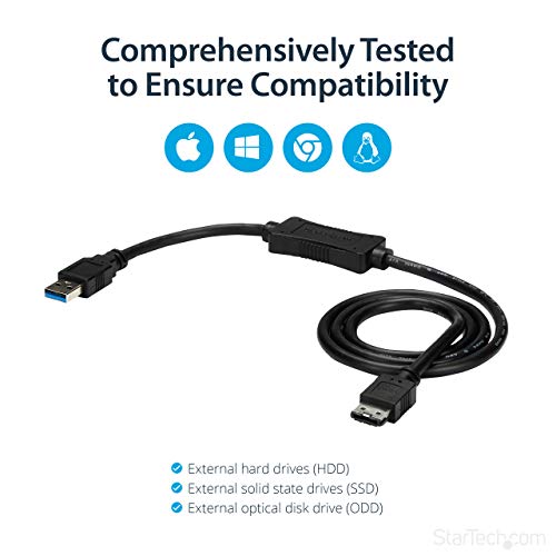 StarTech.com 3 ft USB 3.0 to eSATA Adapter - 6 Gbps USB to HDD/SSD/ODD Converter - Hard Drive to USB Cable (USB3S2ESATA3) - Image 3