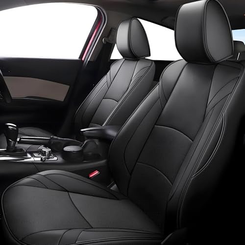 IKABEVEM Car Seat Covers Fit for Mazda 3 2014 2015 2016 2017 2018 - Full Set Black Customized Seat Covers - Image 1