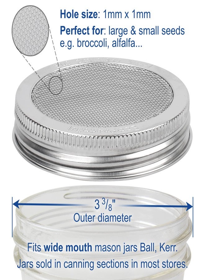 EcoPeaceful 2 Pack ONE-PIECE 316 Surgical Stainless Steel Sprouting Lids for Wide Mouth Mason Jar (Ball Kerr) - One-Piece- Strainer Mesh Lids - Rust-Proof - Image 3