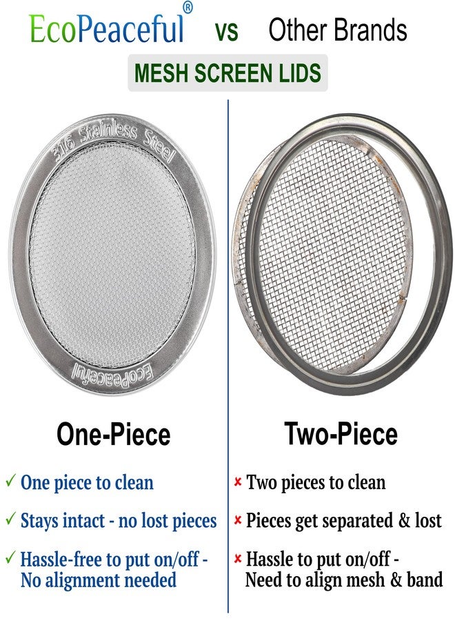 EcoPeaceful 2 Pack ONE-PIECE 316 Surgical Stainless Steel Sprouting Lids for Wide Mouth Mason Jar (Ball Kerr) - One-Piece- Strainer Mesh Lids - Rust-Proof - Image 2