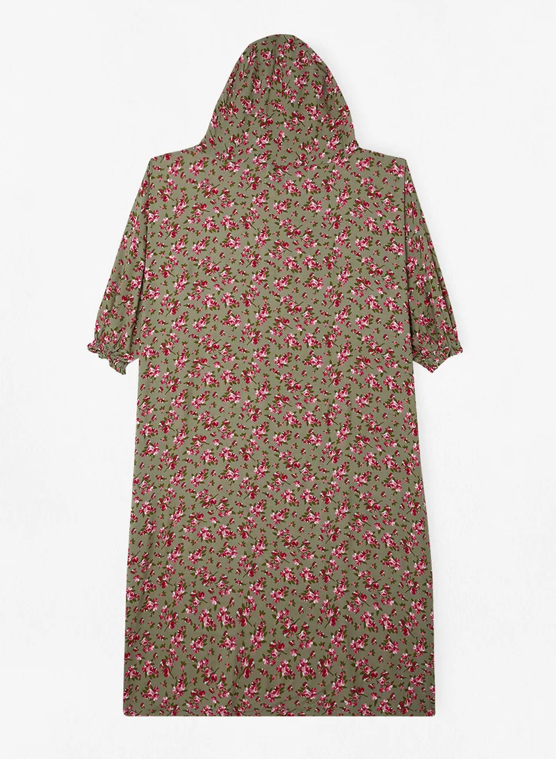 Hayat Praying Dress With Floral Prints And With Attached Veil