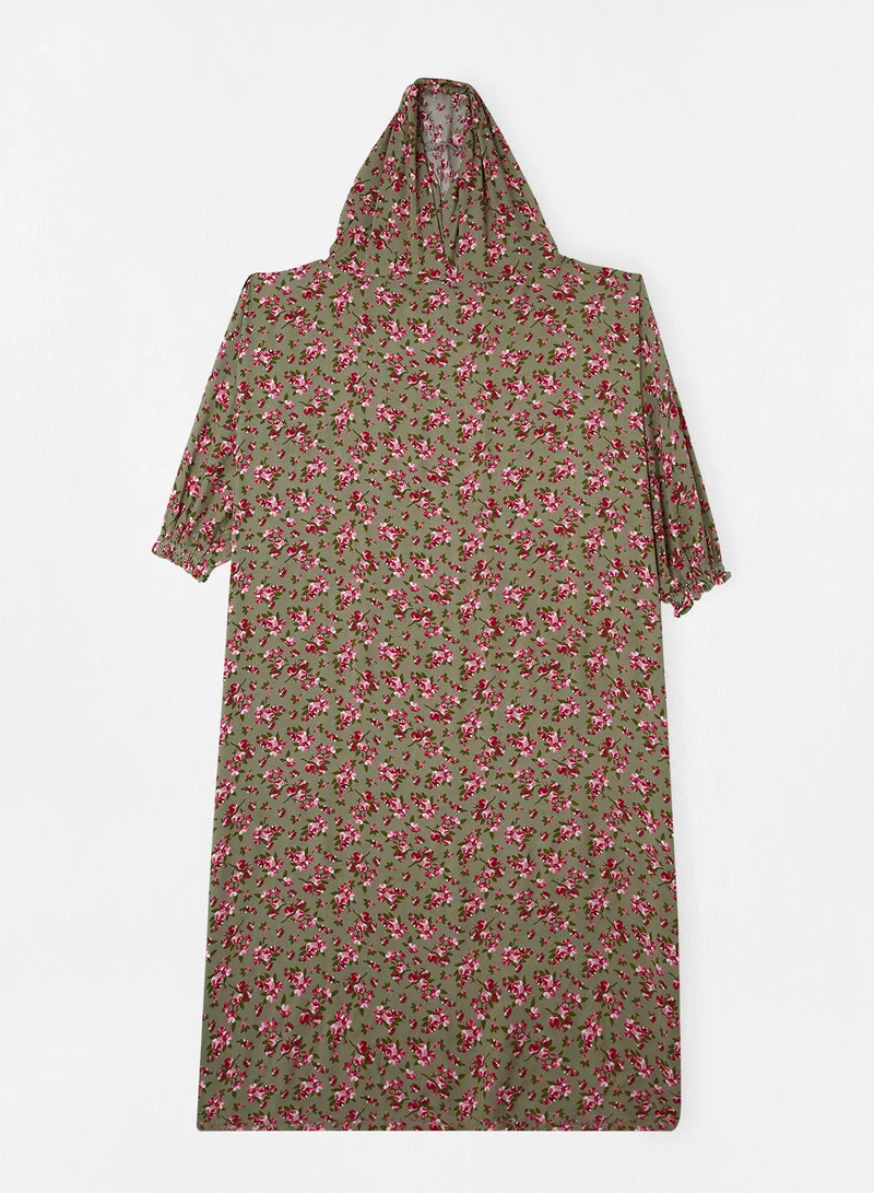 Hayat Praying Dress With Floral Prints And With Attached Veil