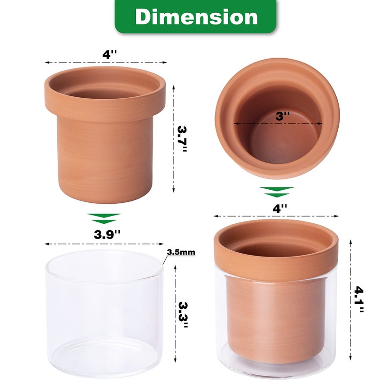 Phoenix Vine 4 Inch Self Watering Planter Pot, Terracotta Clay Pot with Glass Reservoir for Indoor Plants, Herbs, Flowers, Set of 4, 52-A-E-4 - Image 4