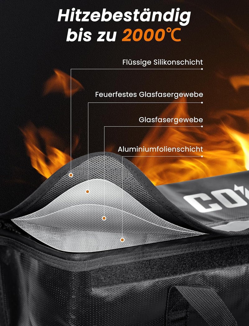 Coicer E-bike Battery Bag Protection Fireproof Box for Batteries Document Bag Explosion-Proof Lipo Bicycle Safe Bag ebike Battery Protective Case Large Battery Storage Accessories (M-42 x 13 x 14 cm) KSA standard compatible design - Image 2