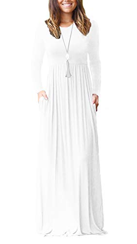 VIISHOW Women's Long Sleeve Loose Plain Maxi Dresses Casual Long Dresses with Pockets(White,Small) - Image 1