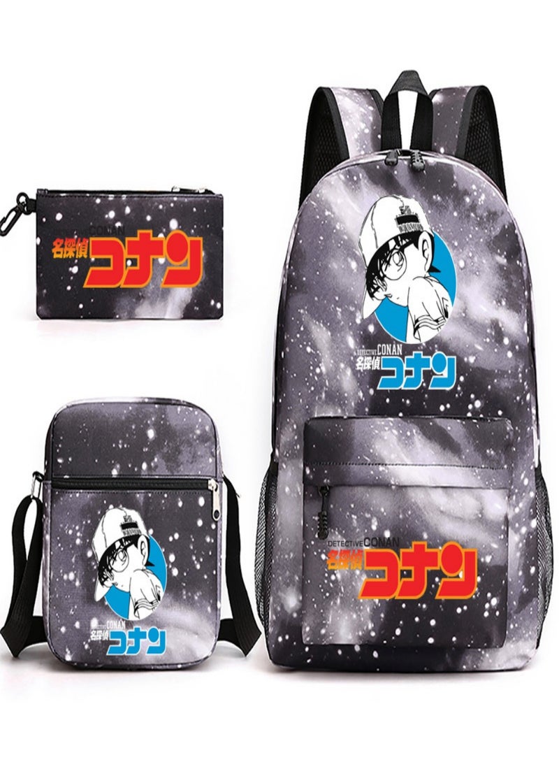 Detective Conan Children Backpack Schoolbag Teen Student School Book bag with Lunch Box Pen Case 3 in 1 for Kids