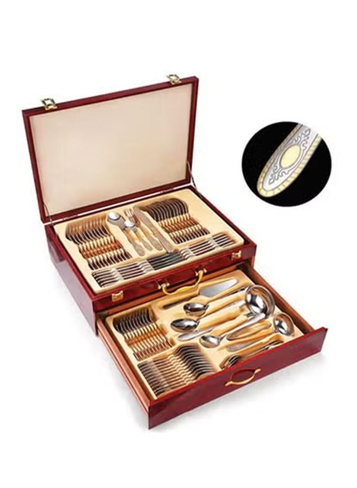 keke Luxury 72 Piece Gold Accent Cutlery Set with Drawer Organizer for Formal Dining and Events - Image 1